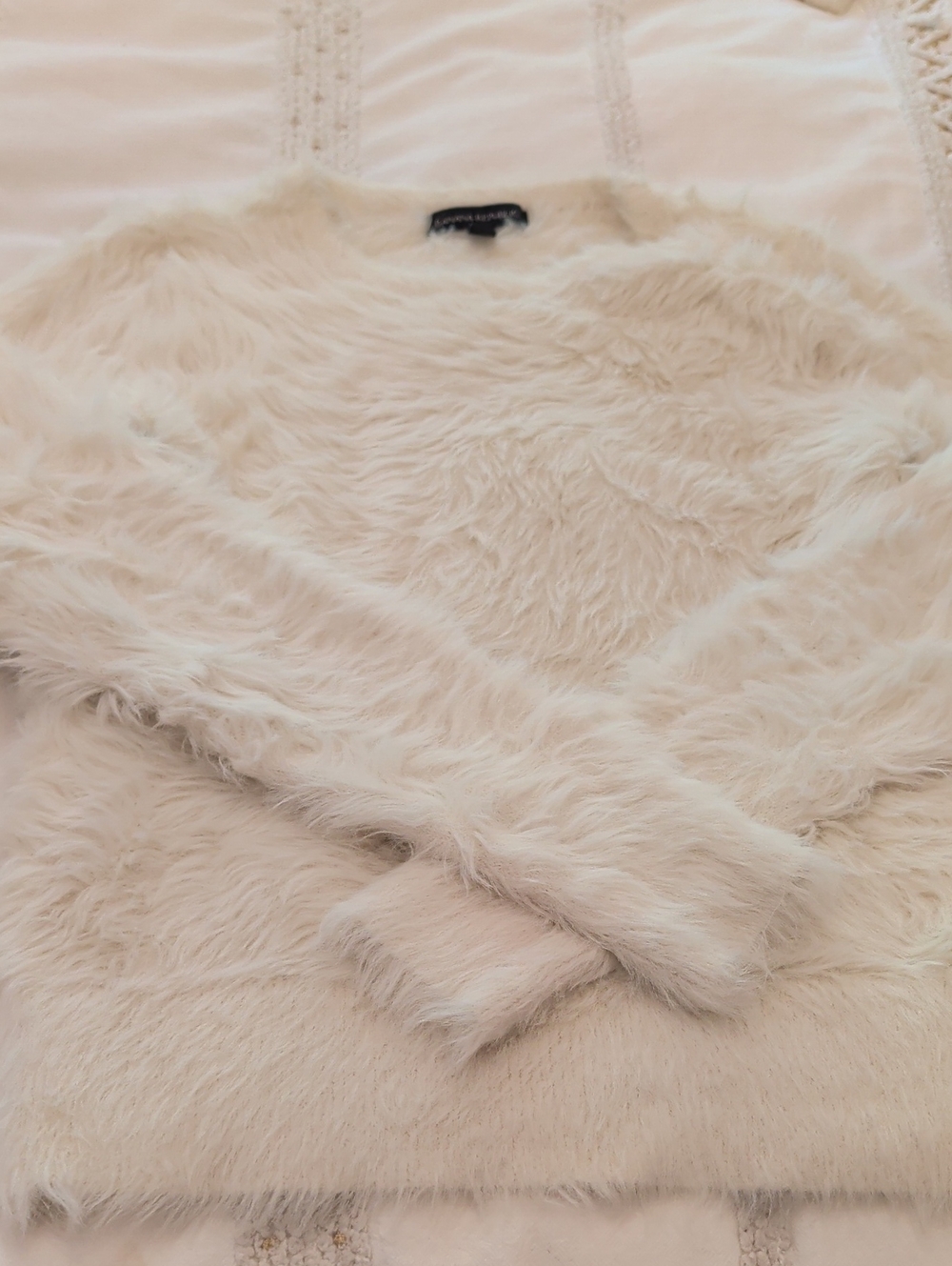 Banana Republic Plush Faux-Fur Crewneck Sweater in Light Cream